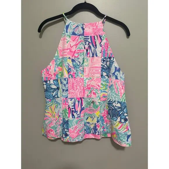 Lilly Pulitzer Pearl Top Pop Up Summer Remix Size 12 Patchwork Sleeveless Floral - Picture 6 of 8